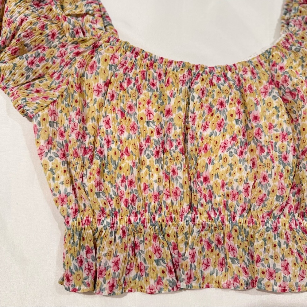 NEW Lulus Floral Puff Sleeves Crop Peplum Top Women S New w/o Tag Ditzy Babydoll - Picture 4 of 16
